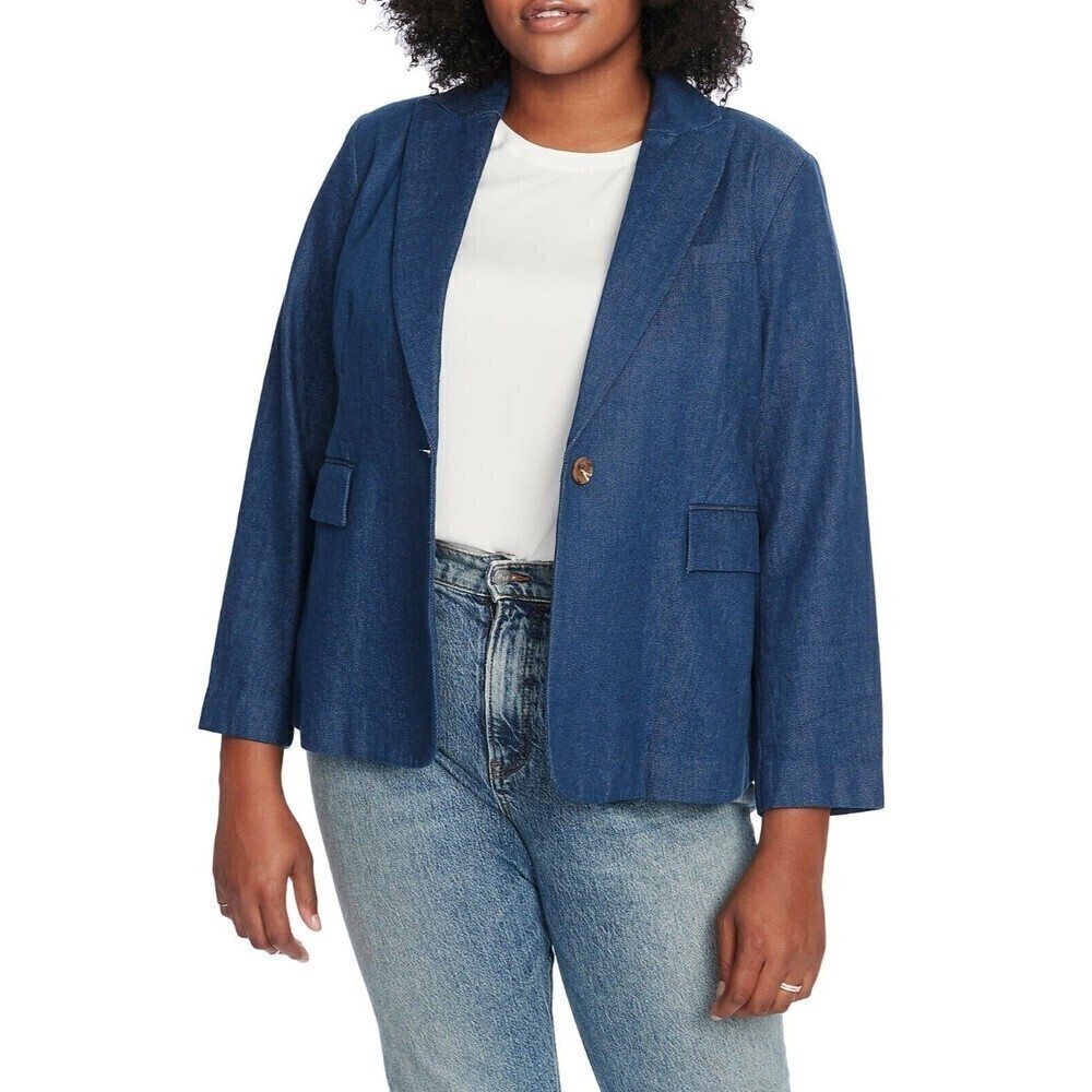 Court & Rowe Womens Plus Size 20W Blue Denim Blazer Peaked Lapels Jacket